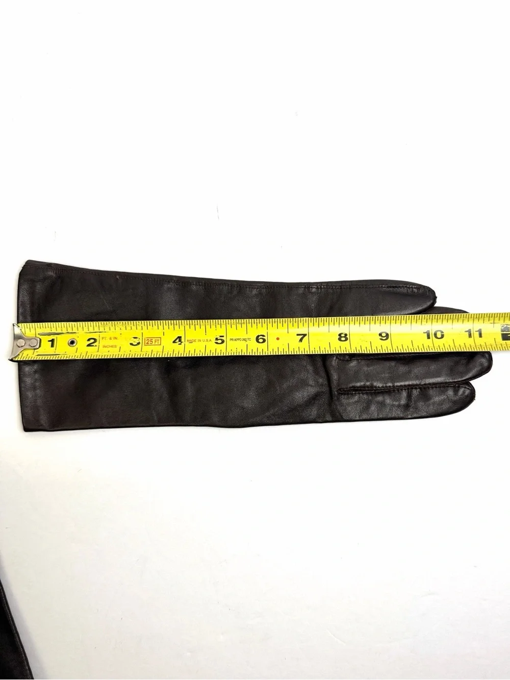Vintage Shalimar Women’s Brown Genuine Leather Gloves Qiana size L Length 11